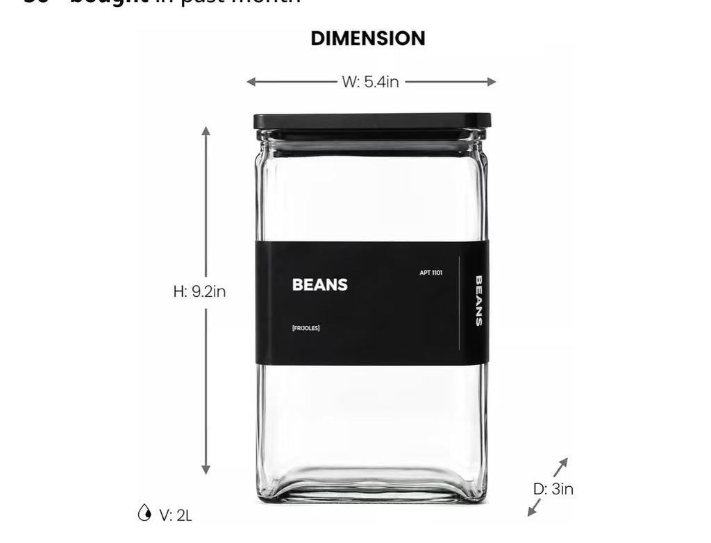 APT 1101 Glass Storage Jars with Bamboo Lid, glass canisters with airtight lids, Clear jars with lids for Spice, Cookie, Candy, Tea, Coffee Bean and Rice (Black, 67 oz, Set of 3)