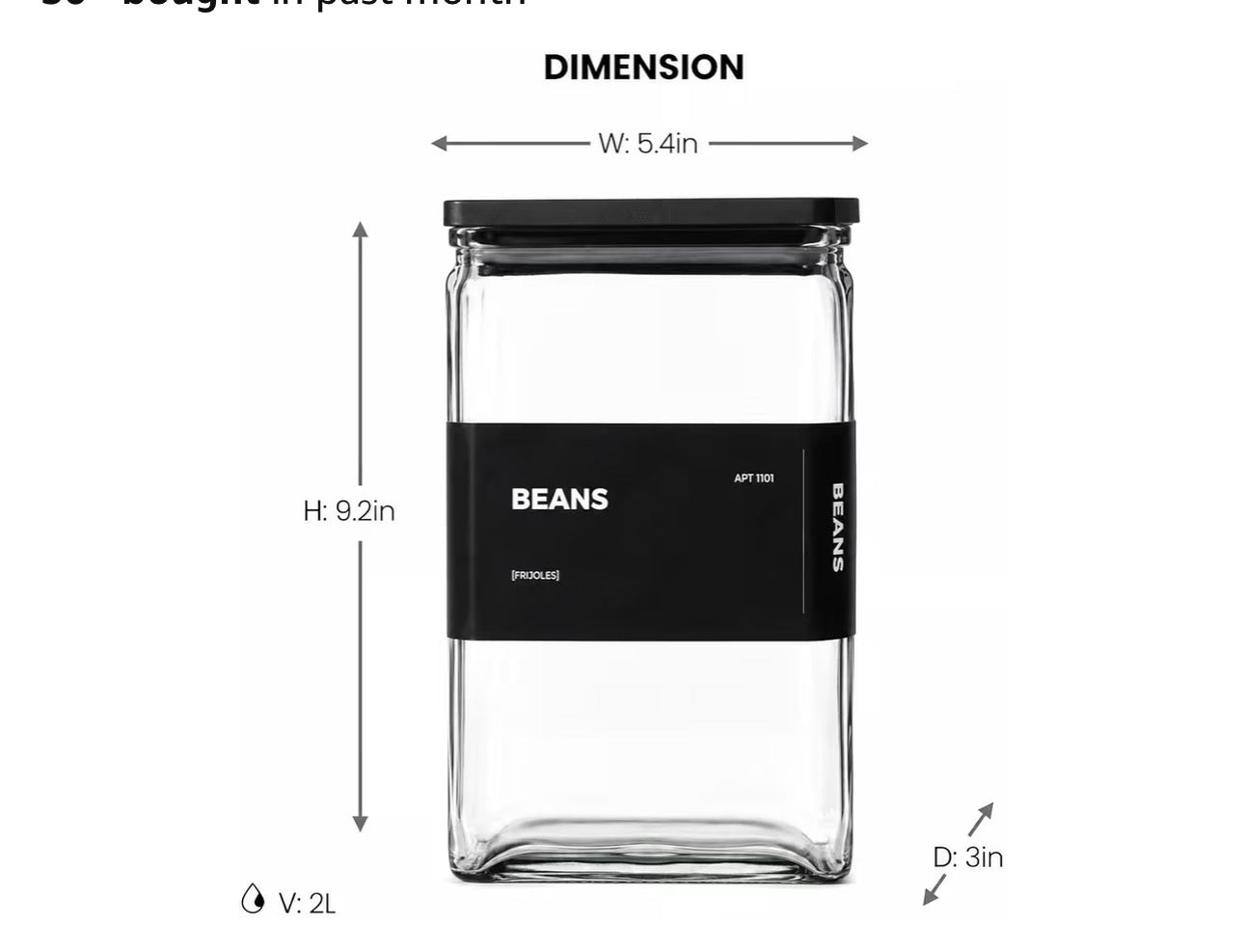 APT 1101 Glass Storage Jars with Bamboo Lid, glass canisters with airtight lids, Clear jars with lids for Spice, Cookie, Candy, Tea, Coffee Bean and Rice (Black, 67 oz, Set of 3)