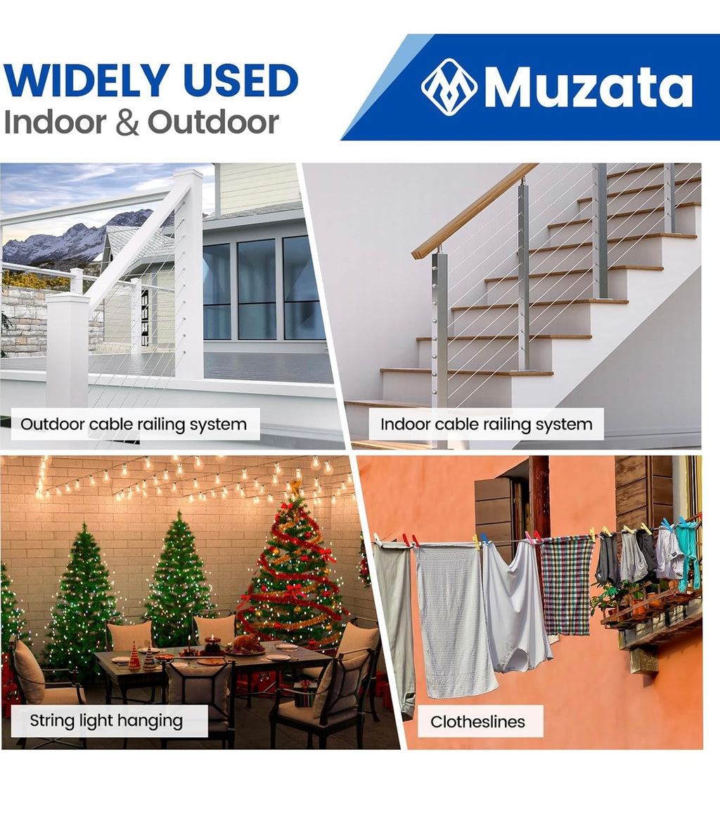 Muzata 600ft 1/8" T316 Stainless Steel Cable Railing Wire Rope
