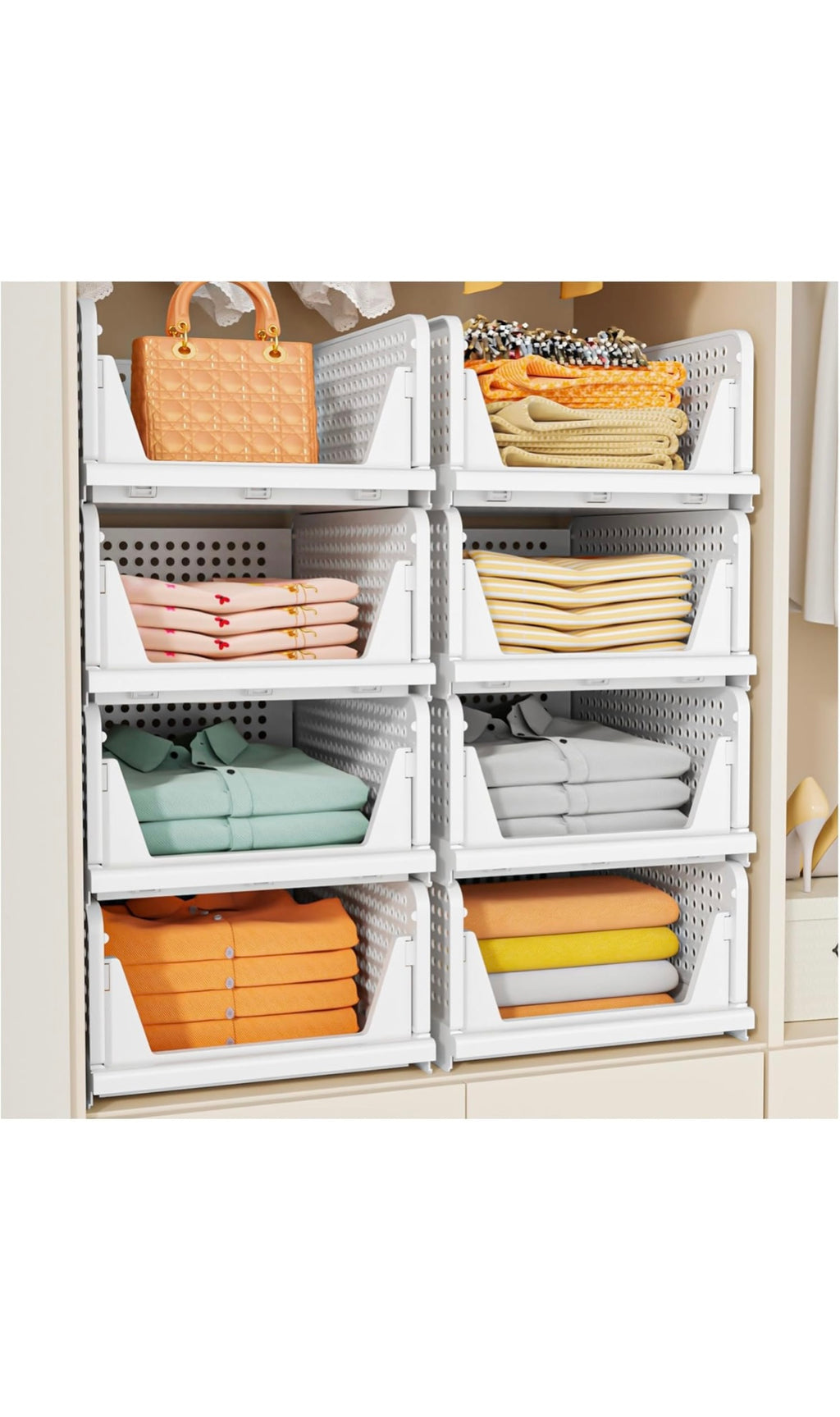 Stackable closet storage basket 5 pack