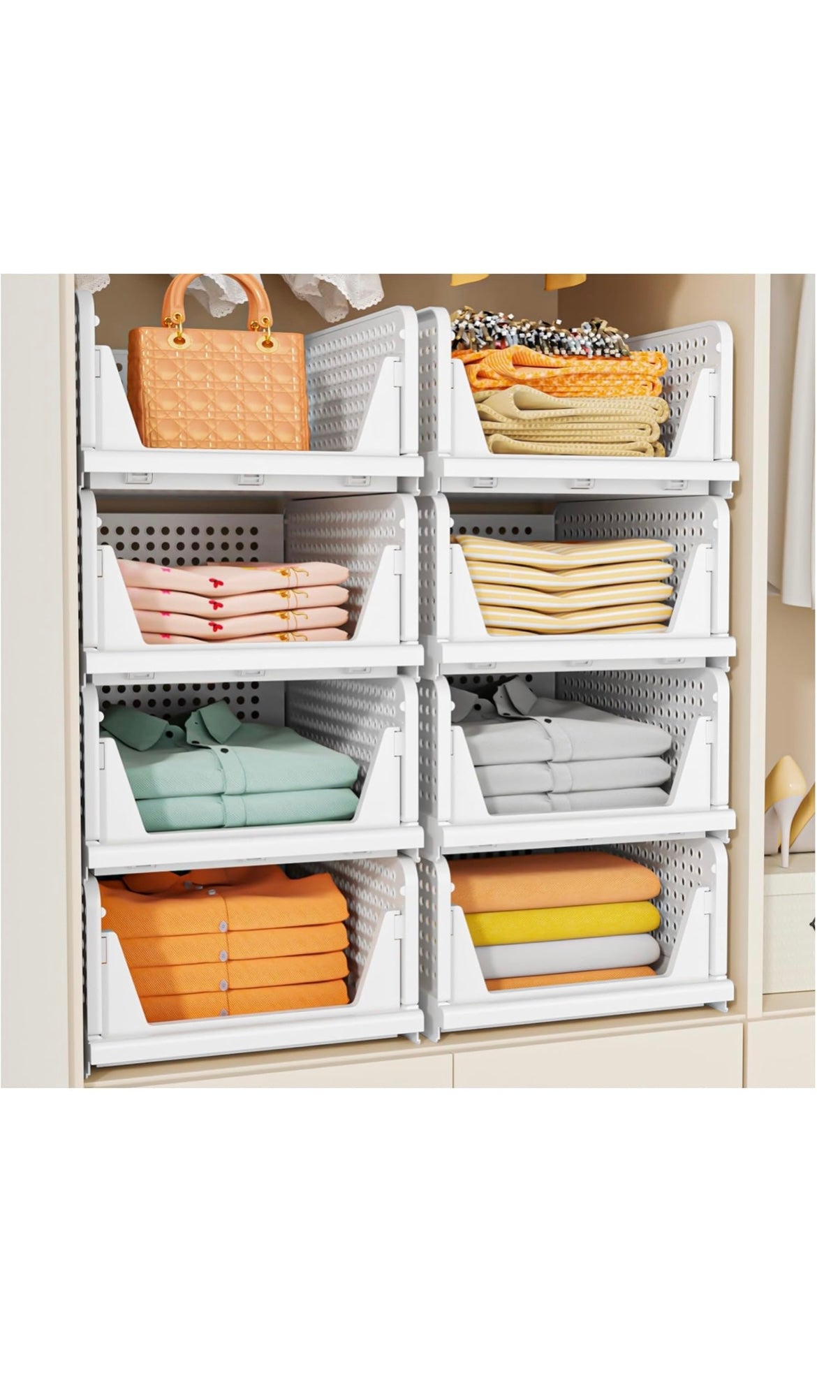 Stackable closet storage basket 5 pack
