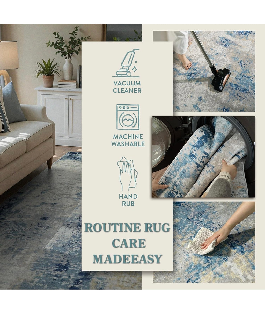 Lahome Modern Abstract Washable Area Rugs 5x7, Soft Living Room Rug Non Slip Stain Resistance