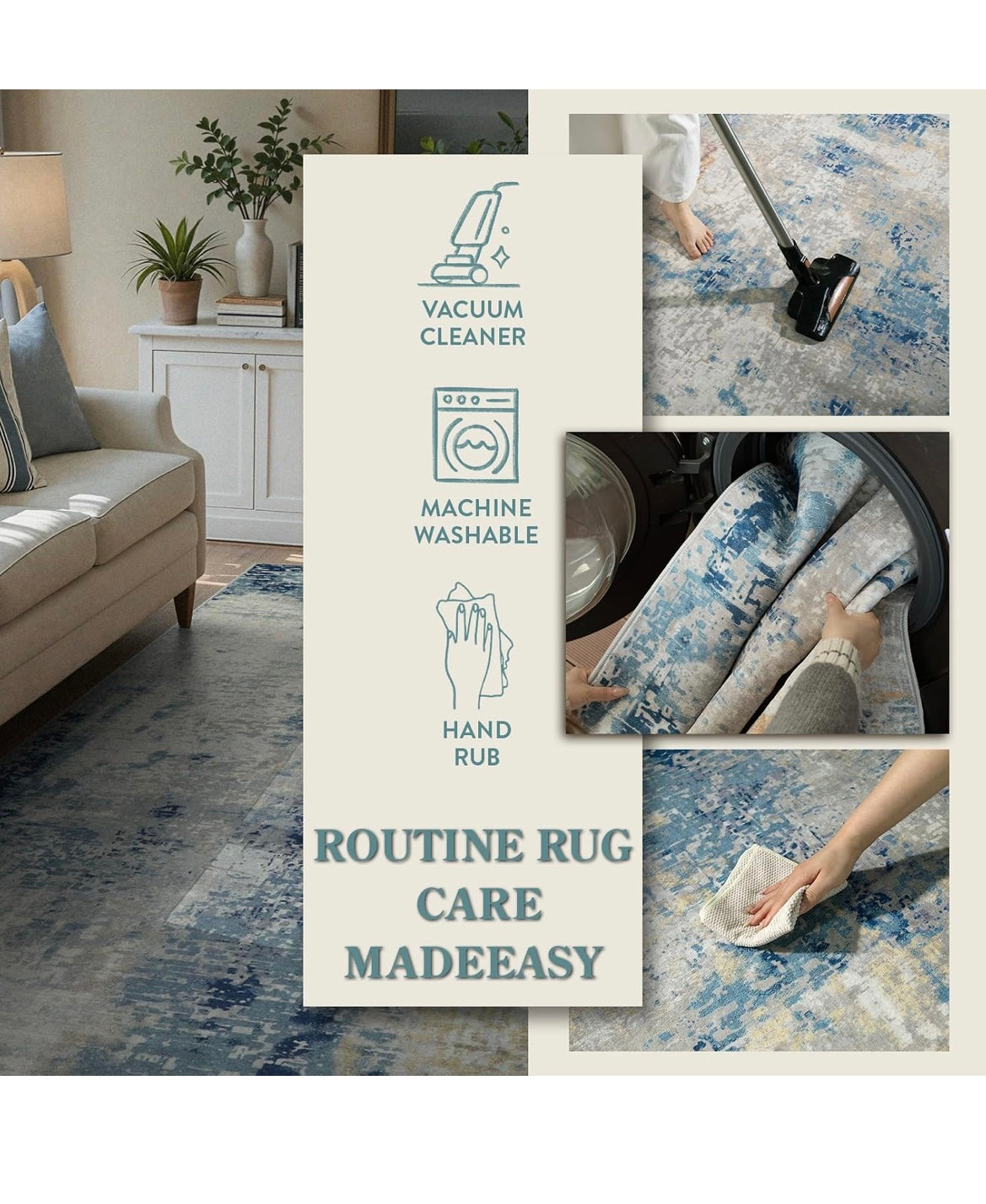 Lahome Modern Abstract Washable Area Rugs 5x7, Soft Living Room Rug Non Slip Stain Resistance