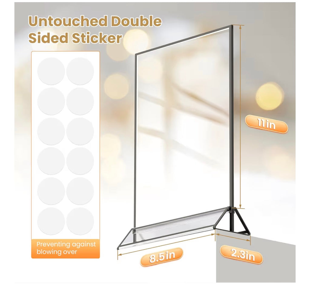 Acrylic Sign Holder 8.5X11 Black Picture Frame Double-Sided Acrylic Frames for Wedding Table Numbers Photo Frames Flyers Menu with Removable Sticky Dots-6 Pack