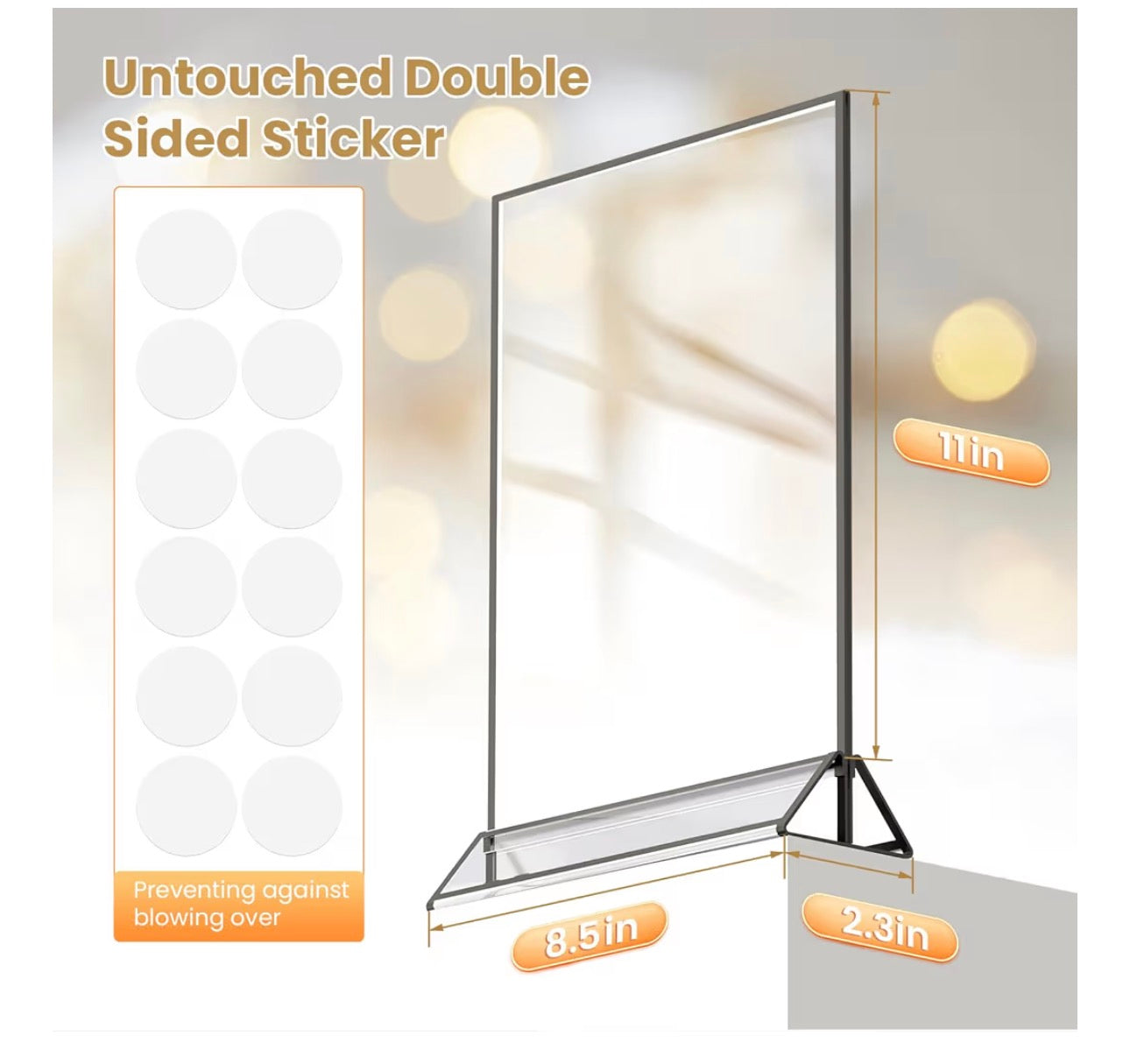 Acrylic Sign Holder 8.5X11 Black Picture Frame Double-Sided Acrylic Frames for Wedding Table Numbers Photo Frames Flyers Menu with Removable Sticky Dots-6 Pack