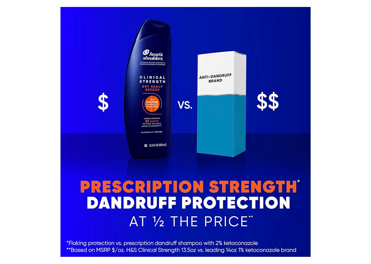 Head & Shoulders Anti-Dandruff Shampoo with 1% Selenium Sulfide, Clinical Strength Dry Scalp Rescue Shampoo Twin Pack, Seborrheic Dermatitis Relief, Dry Scalp 13.5 fl oz Each