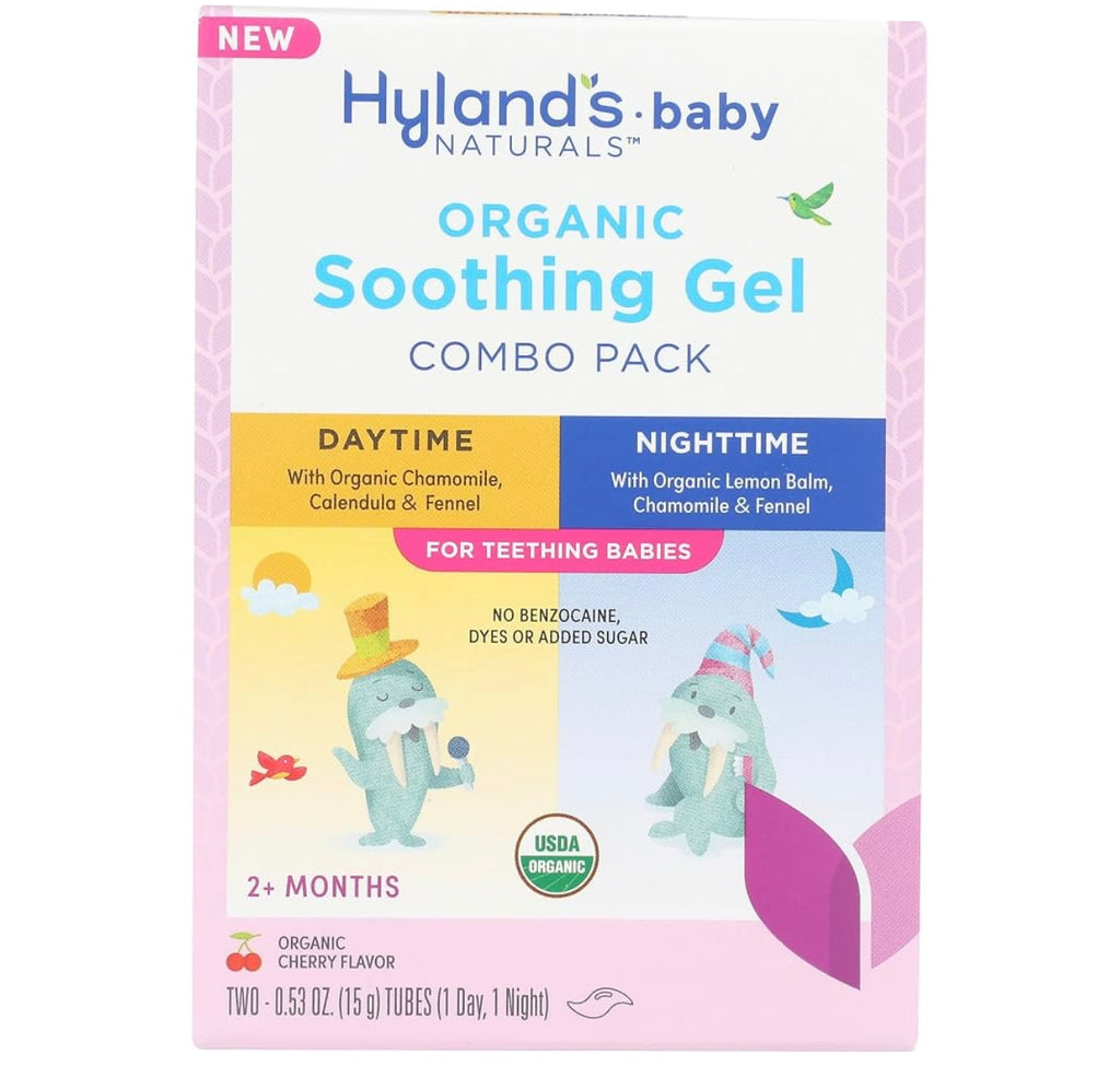 Bundle of Hyland's Baby - Organic Day/Night Soothing Gel Combo Pack + Organic Soothing Drops Combo Pack, Cooling Gel for Oral Discomfort, Ages 2 Months & Up. Exp April 2028.