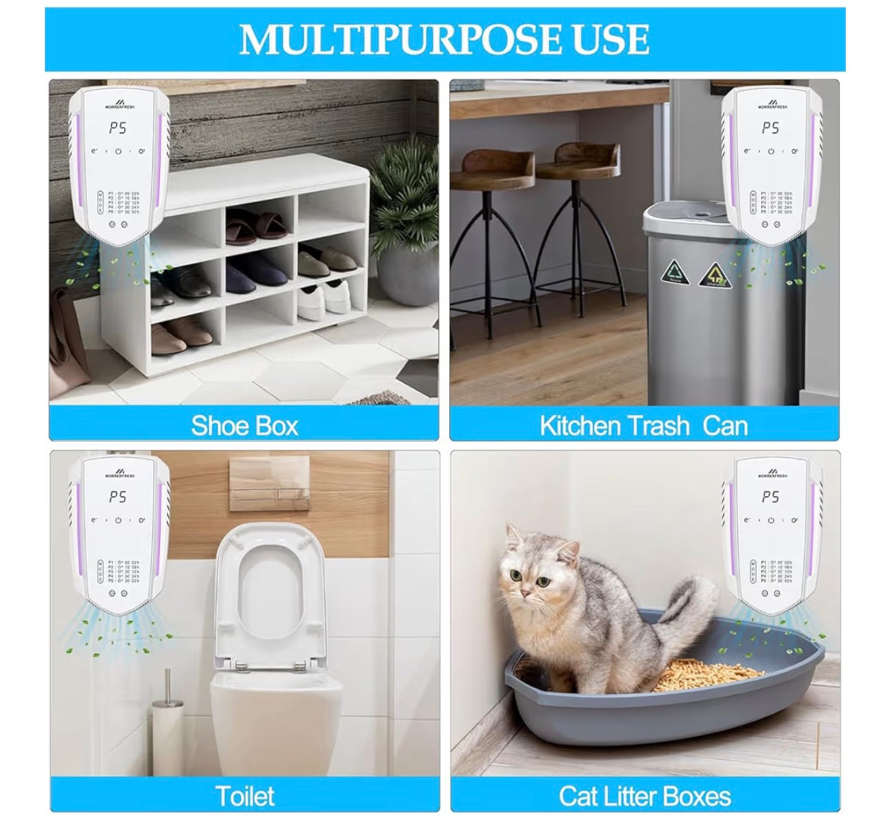 Ozone Odor Eliminator for Strong Odor 99% Cat Litter Deodorizer Dog Poof Odor Removal Air Ionizers for Home Portable Air Purifier for Pets Toilet Wardrobe Shoe Garage Room Cabinet White