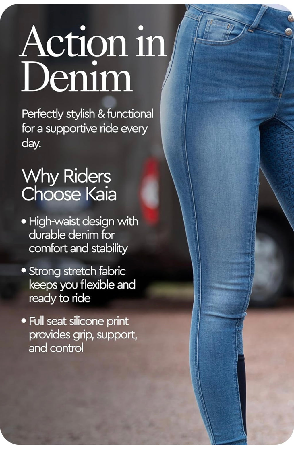 HORZE Kaia Full Seat Silicone Grip Denim Breeches - High Waist Riding Pants