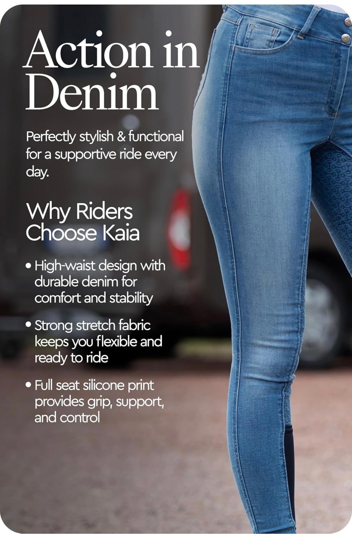 HORZE Kaia Full Seat Silicone Grip Denim Breeches - High Waist Riding Pants