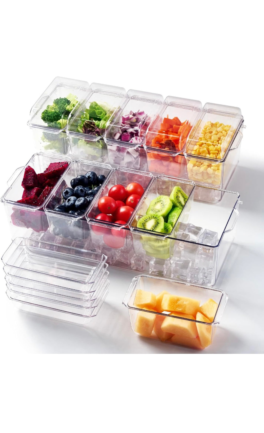 2 pack chilled condiment tray server with 5 containers