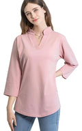 Tie G U Style Women's 3/4 Sleeve V Neck Stretch Loose Tunic Tops Casual Cotton Blouse Henley Collared Breathable Work Shirt