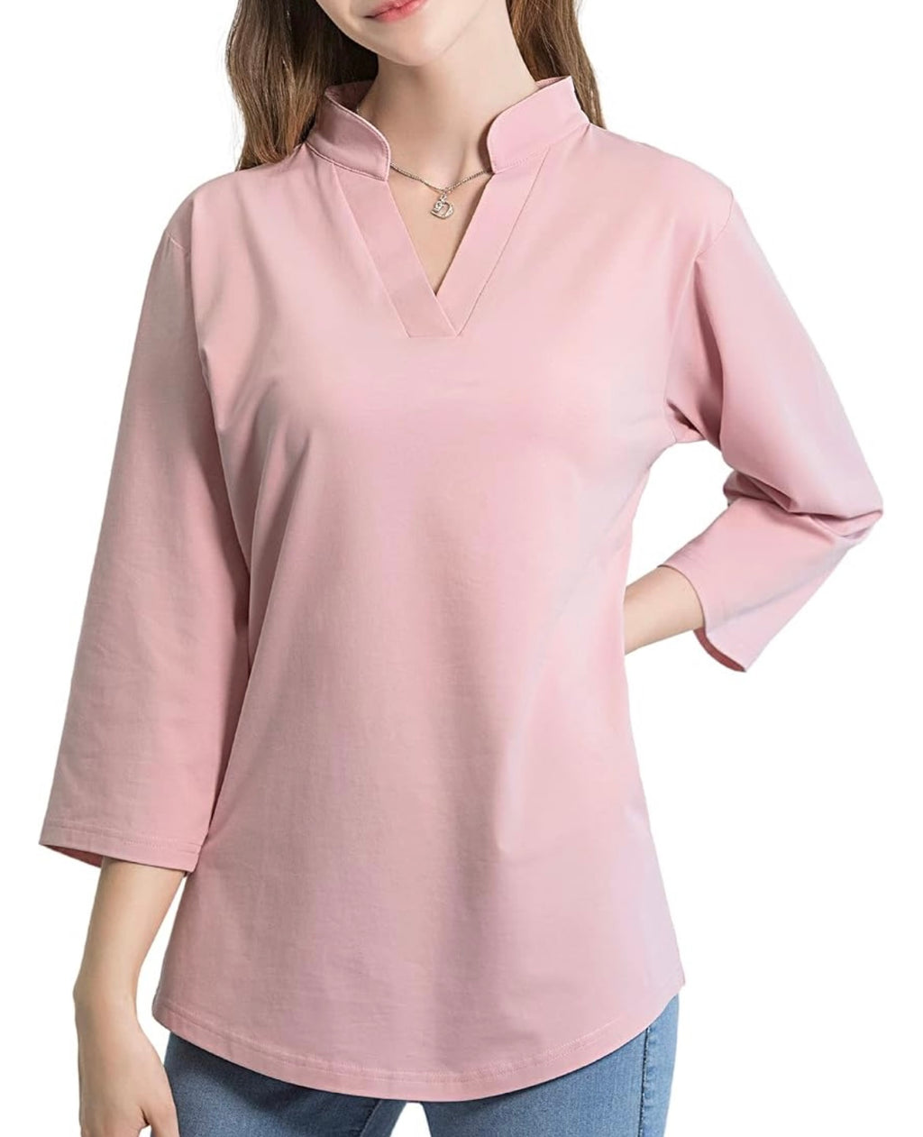 Tie G U Style Women's 3/4 Sleeve V Neck Stretch Loose Tunic Tops Casual Cotton Blouse Henley Collared Breathable Work Shirt