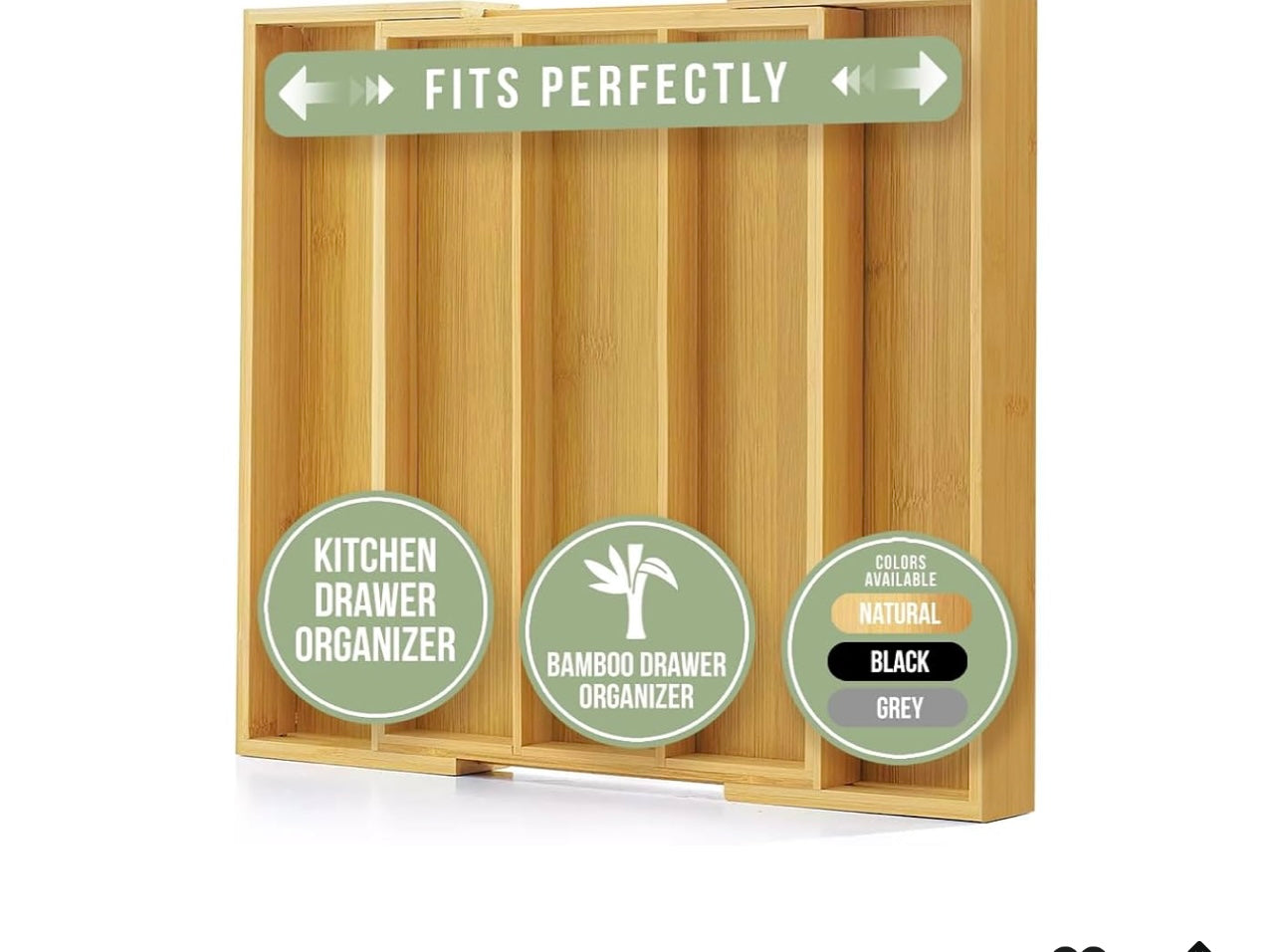 PuraWood Premium Bamboo 3-5 Slot Drawer Organizer.