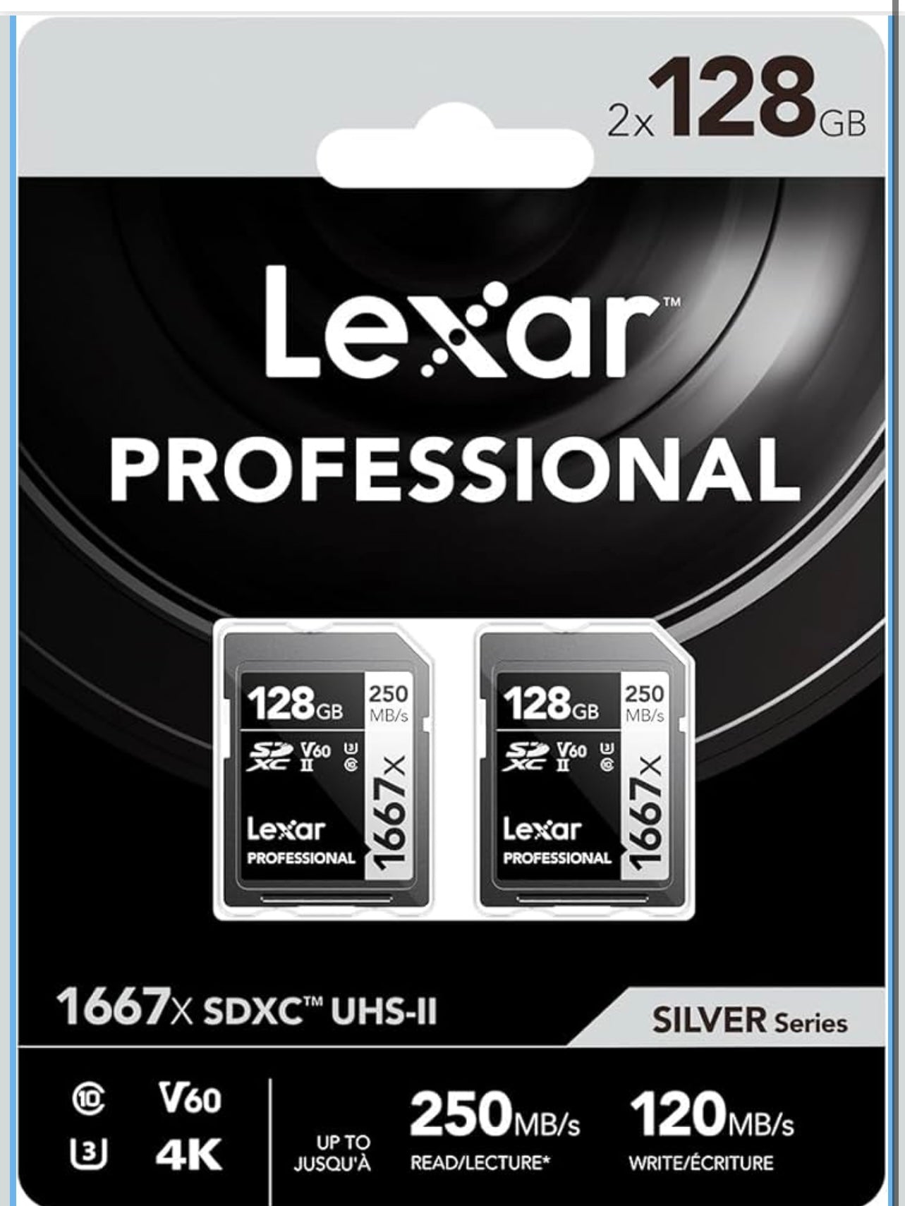 Lexar Professional 2x 128gb SD card.