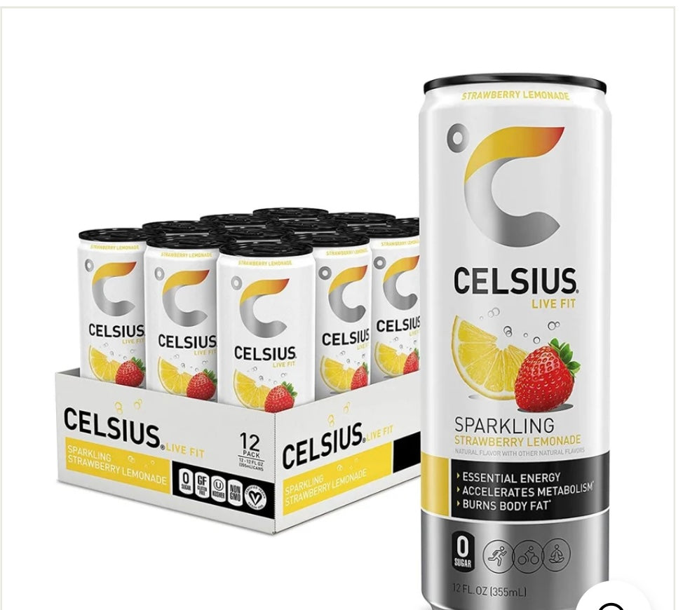 CELSIUS Sparkling Strawberry Lemonade, Sugar Free Energy Drink, 12 Fl Oz (Pack of 12).