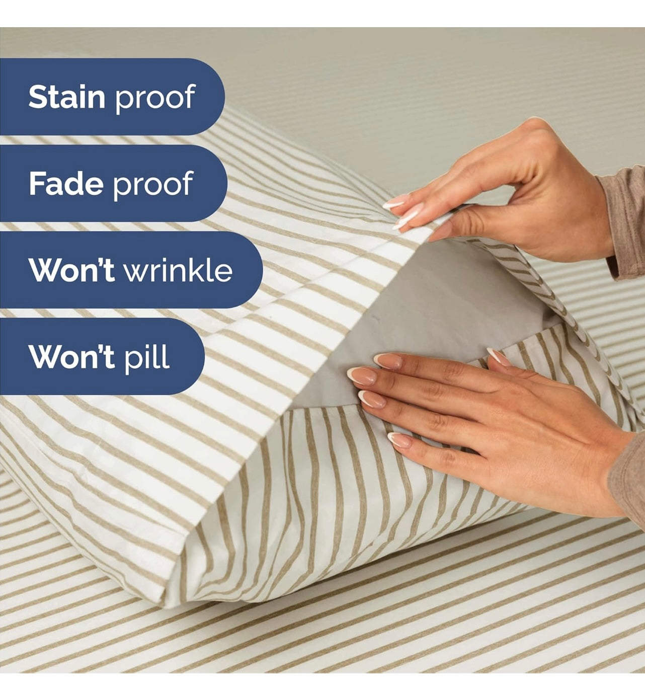 CGK Linens 4pc Queen, Beige Stripes.