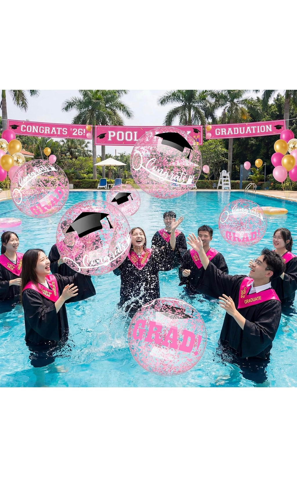 Pink 10 Pcs 16 Inch 2026 Graduation Beach Balls