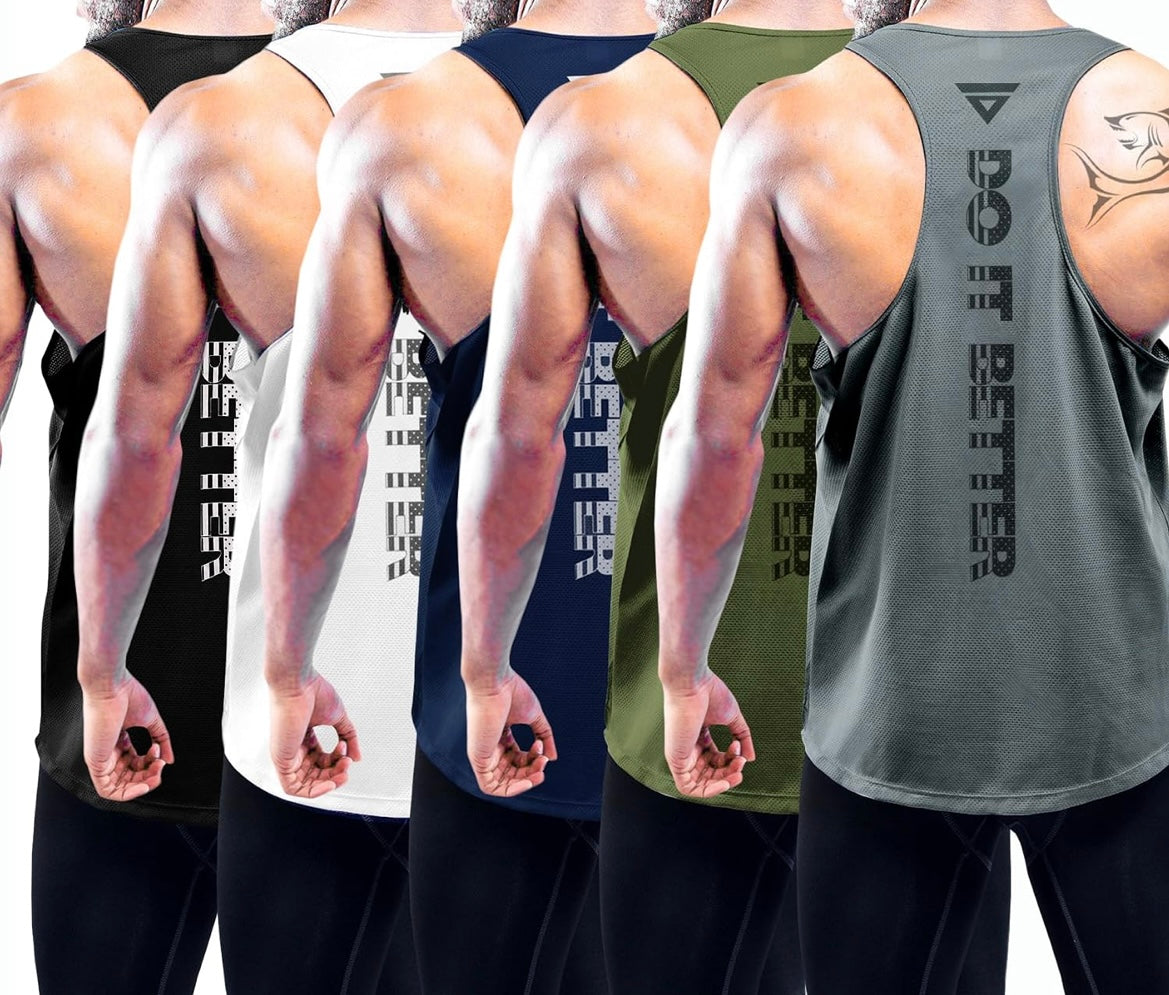 Boyzn Men's 5 Pack Y-Back Workout Tank Tops, Athletic Muscle Gym Tank Tops, Fitness Bodybuilding Sleeveless T-Shirts