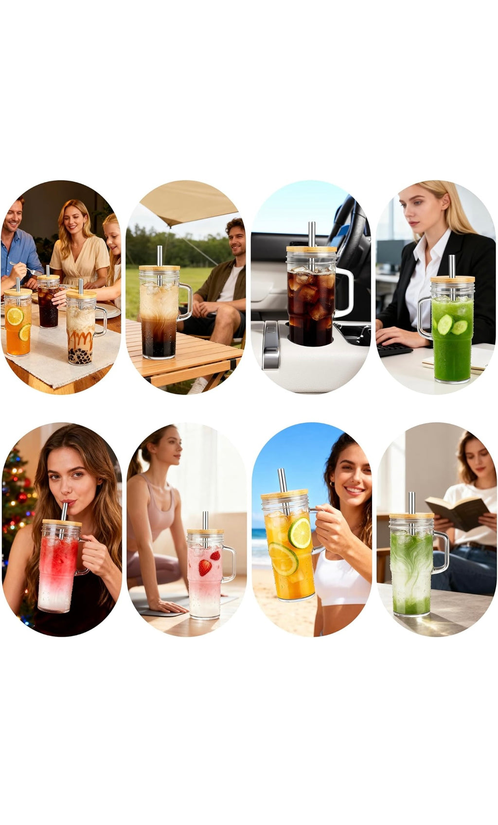 Birity glass cups with lids and straws