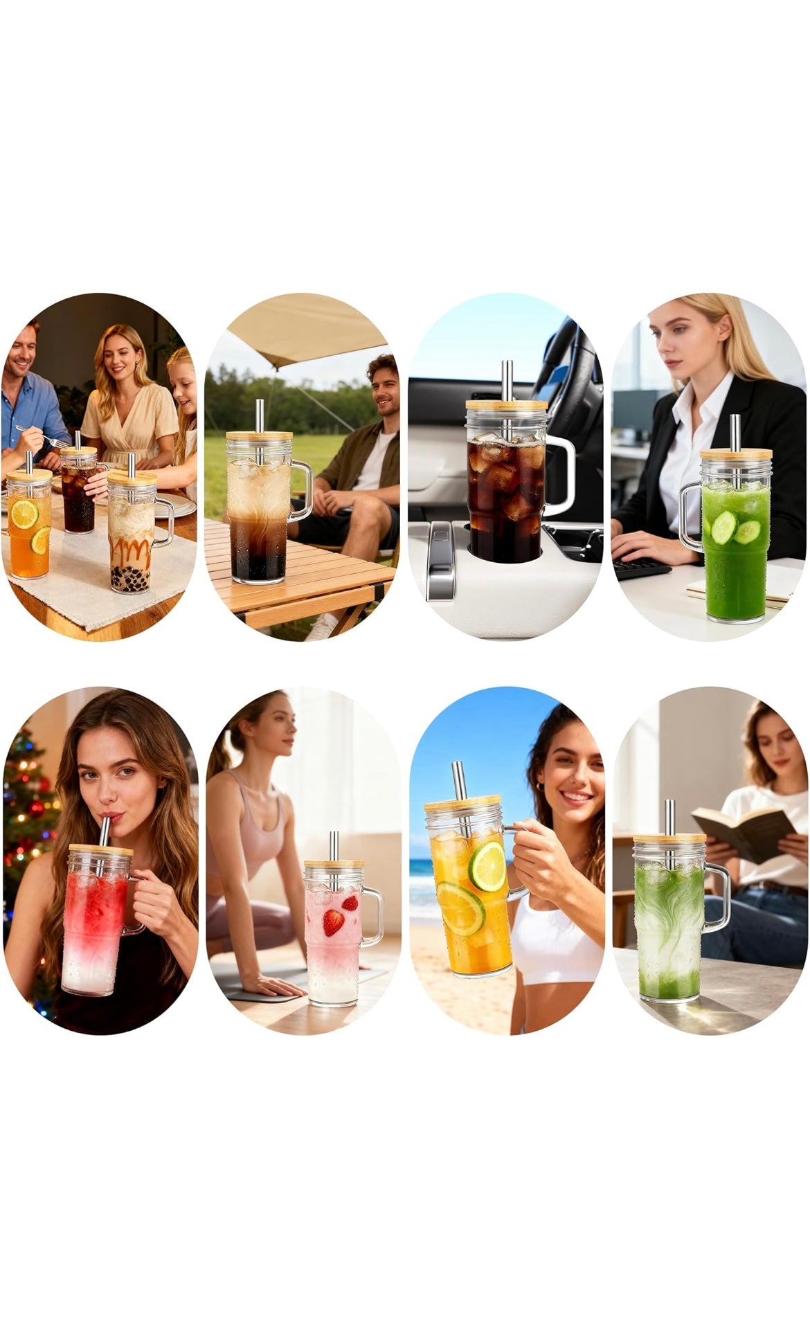 Birity glass cups with lids and straws