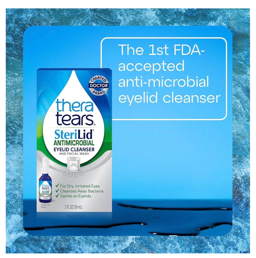 TheraTears SteriLid Antimicrobial Eyelid Cleanser and Face Wash, 2 Fl Oz. Exp 01/2026.