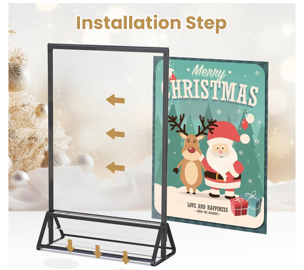 Acrylic Sign Holder 8.5X11 Black Picture Frame Double-Sided Acrylic Frames for Wedding Table Numbers Photo Frames Flyers Menu with Removable Sticky Dots-6 Pack