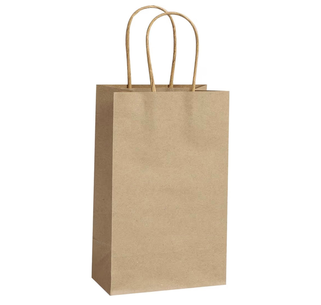 REMTAP Gift Paper Bags 5.9×3.2×8.2 50Pcs Kraft Bags with Handles Bulk Gift Bags for Wedding Party Craft Retail Packaging, Shopping, Party Favor, Retail Bag (Brown-S-50pcs, 5.9×3.2×8.2)