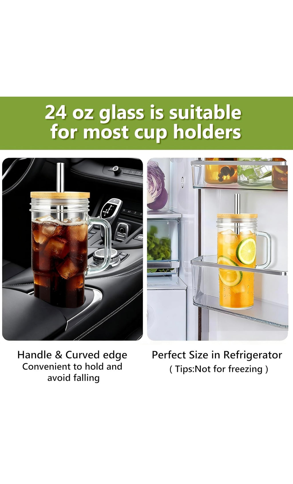 Birity glass cups with lids and straws