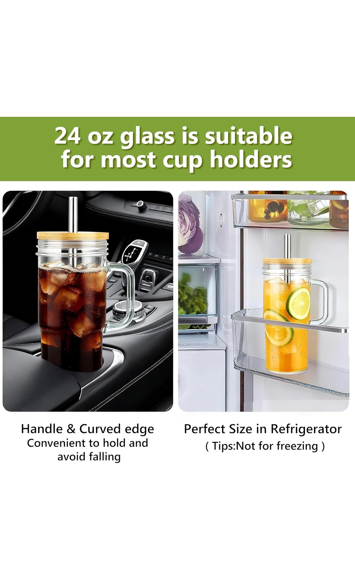 Birity glass cups with lids and straws