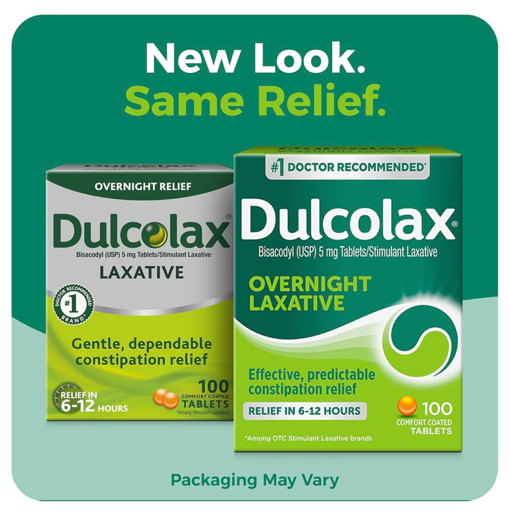 Dulcolax Stimulant Laxative Tablets, Predictable & Effective Constipation Relief, Relieves Straining & Bloating, Bisacodyl 5 mg, 100 Count.