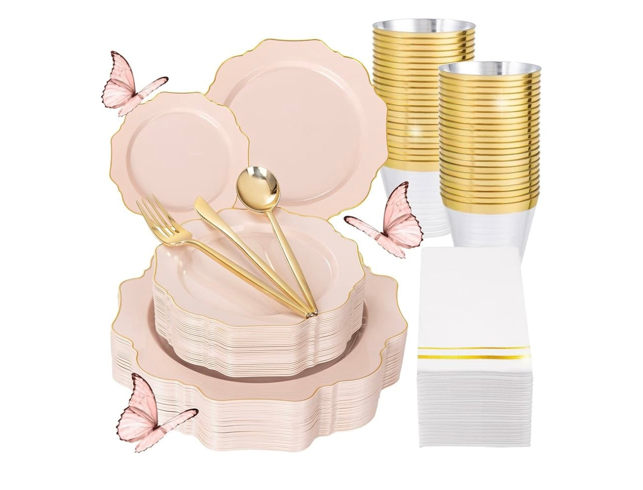 YOUBET 175pc Pink Plastic Dinnerware Set.