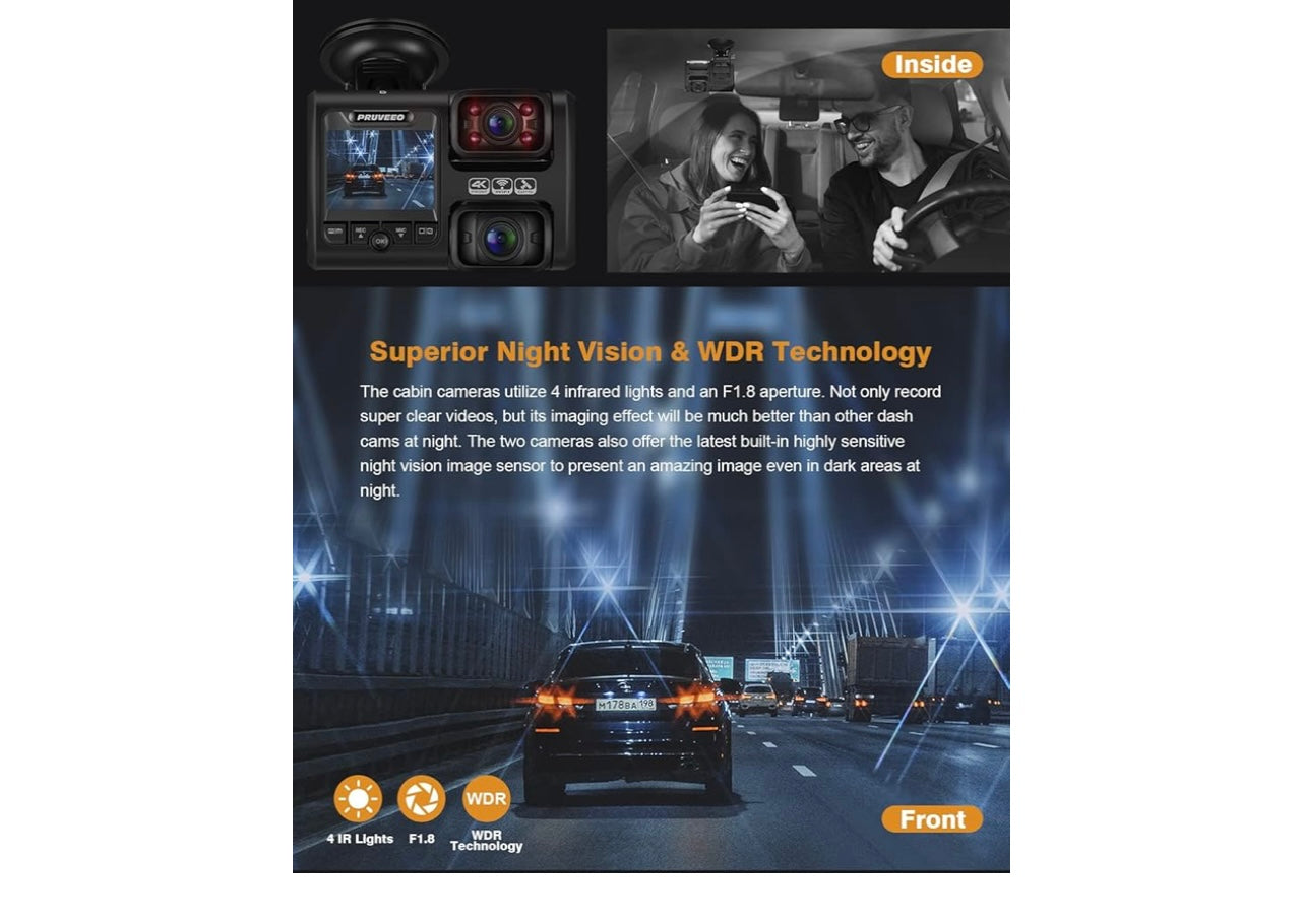 Pruveeo Dash Cam Front And Inside.