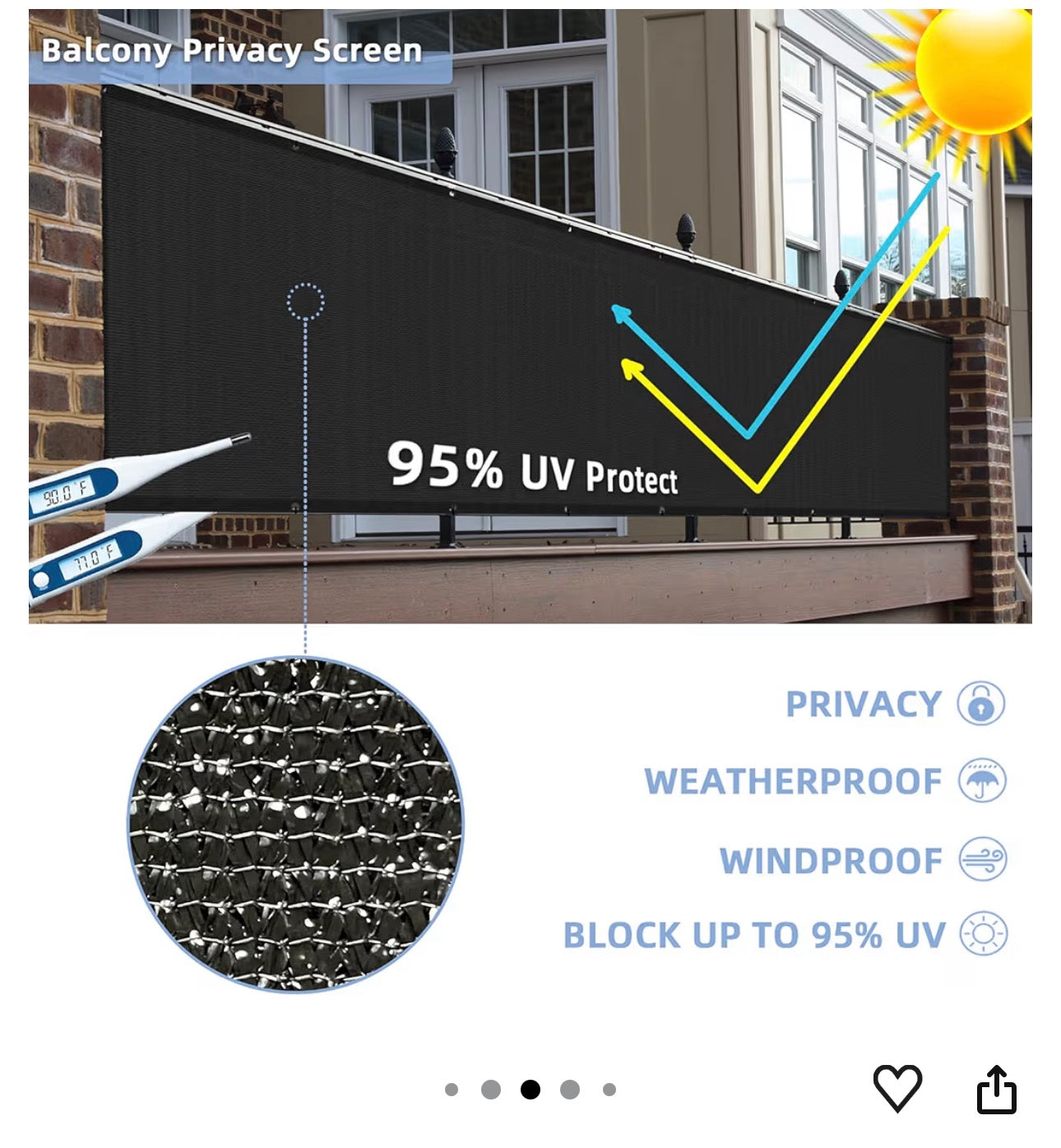 Black Balcony Privacy Screen 3’x20’