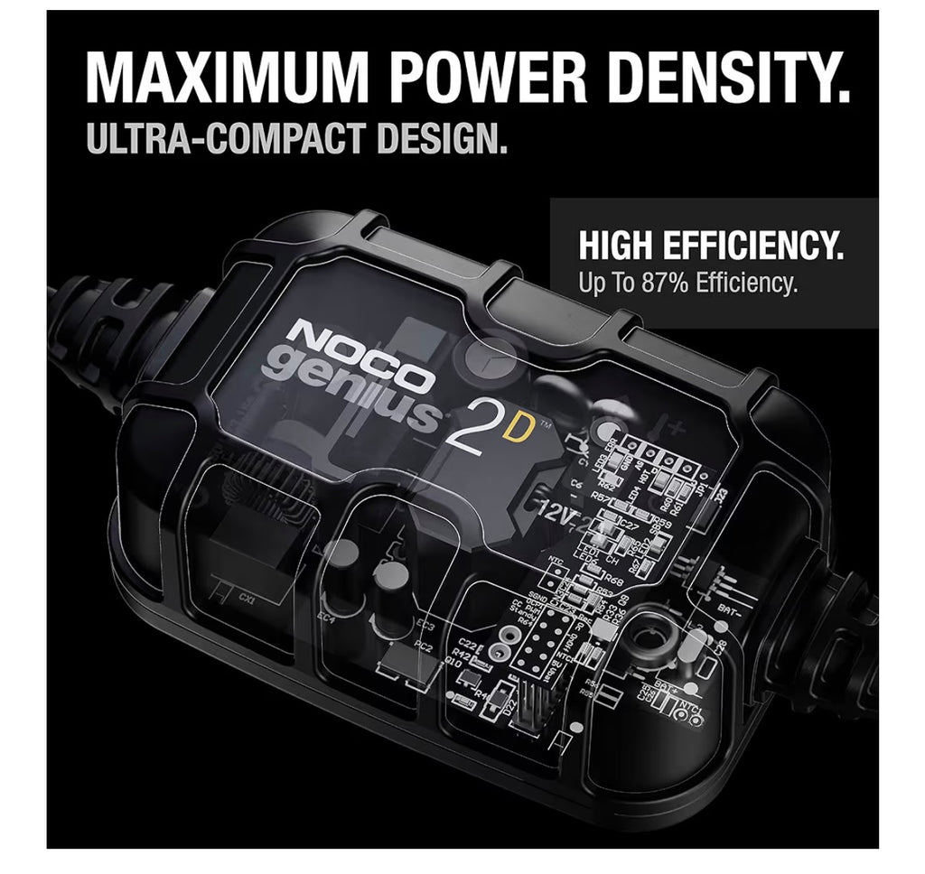 NOCO GENIUS2D: 2A 12V Smart Onboard Battery Charger - Direct-Mount Automatic Maintainer, Trickle Charger & Desulfator with Overcharge Protection & Temperature Compensation – for Lead-Acid Batteries