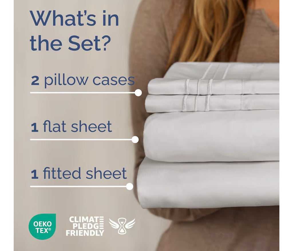 King Size 4 Piece Sheet Set - Comfy Breathable - Hotel Luxury Bed Sheets for Women & Men - Deep Pockets, Easy-Fit, Soft and Wrinkle Free Sheets - French Grey Oeko-Tex Bed Sheet Set