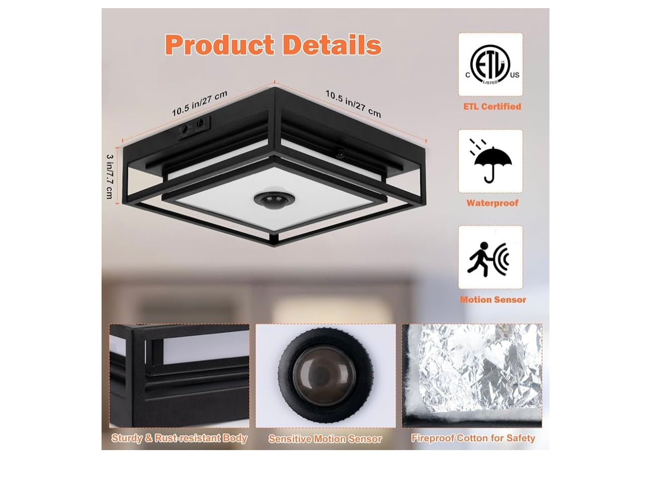 Outdoor Motion Sensor LED Ceiling Light Fixture.