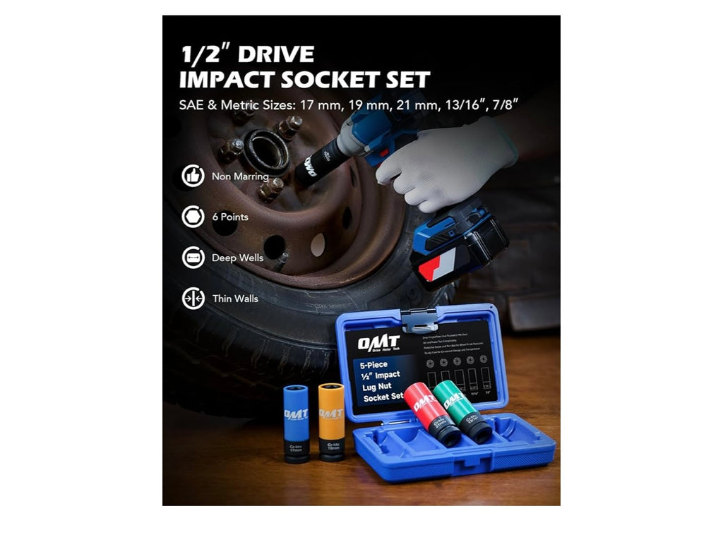 OMT 1/2” Impact Lug Nut Socket Set.