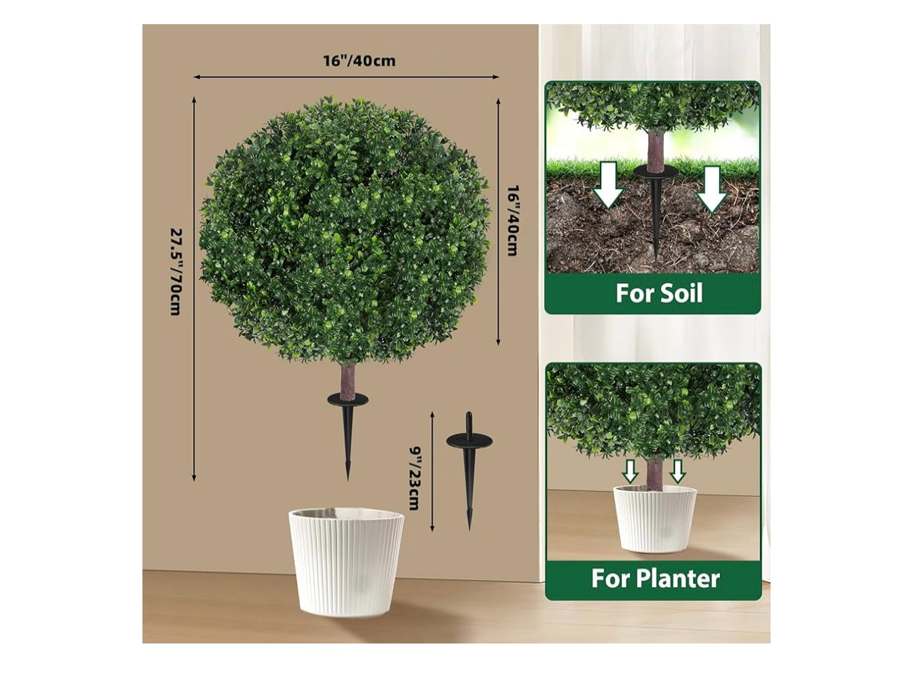 27.5” Artificial Boxwood Topiary Ball tree.