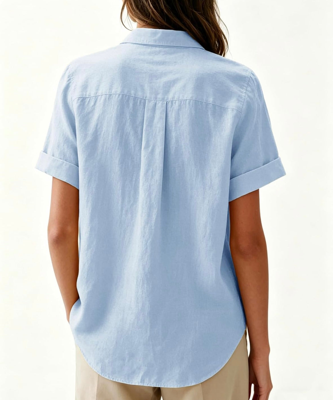 Aoudery Womens Button Down Shirts Short Sleeve Summer Oxford V Neck Collared Button Up Casual Blouses Tops with Pocket