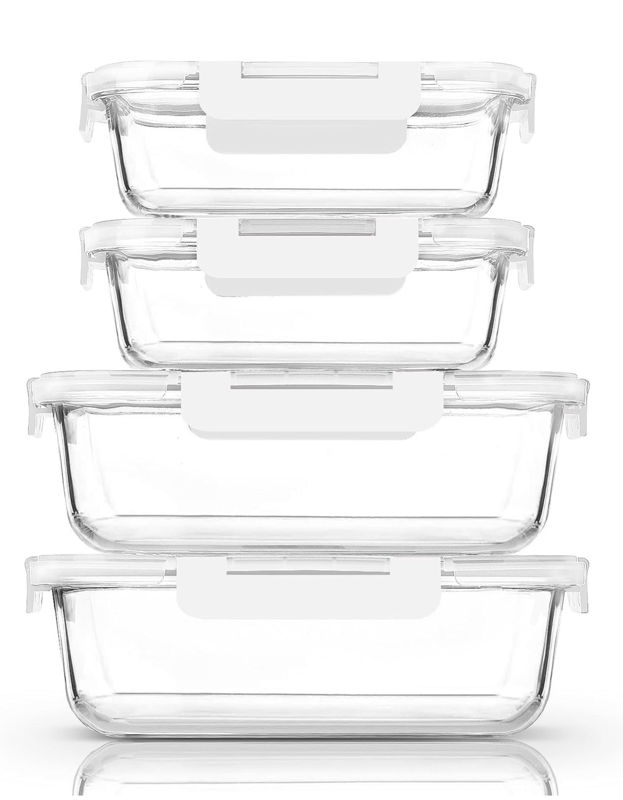 80 oz & 36 ozExtra Large Glass Food Storage/Baking Containers Set with Lids, 2 Pack 80 oz(10 cup)&2 Pack 36 oz (4.5 cup)Airtight Glass Container,Microwave,Oven,Freezer and Dishwasher, White