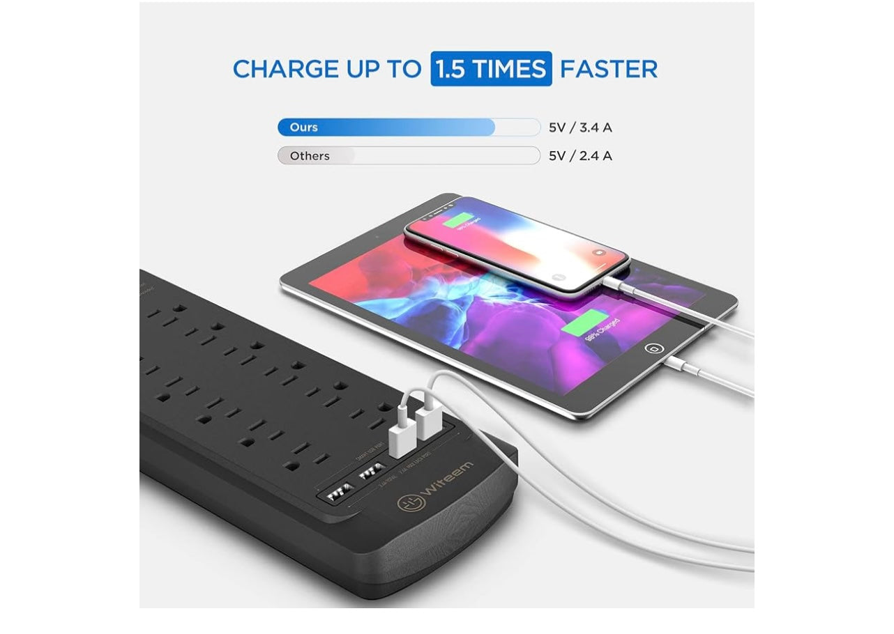 Witeem Power Strip 12 Outlets With 4 USB Ports.