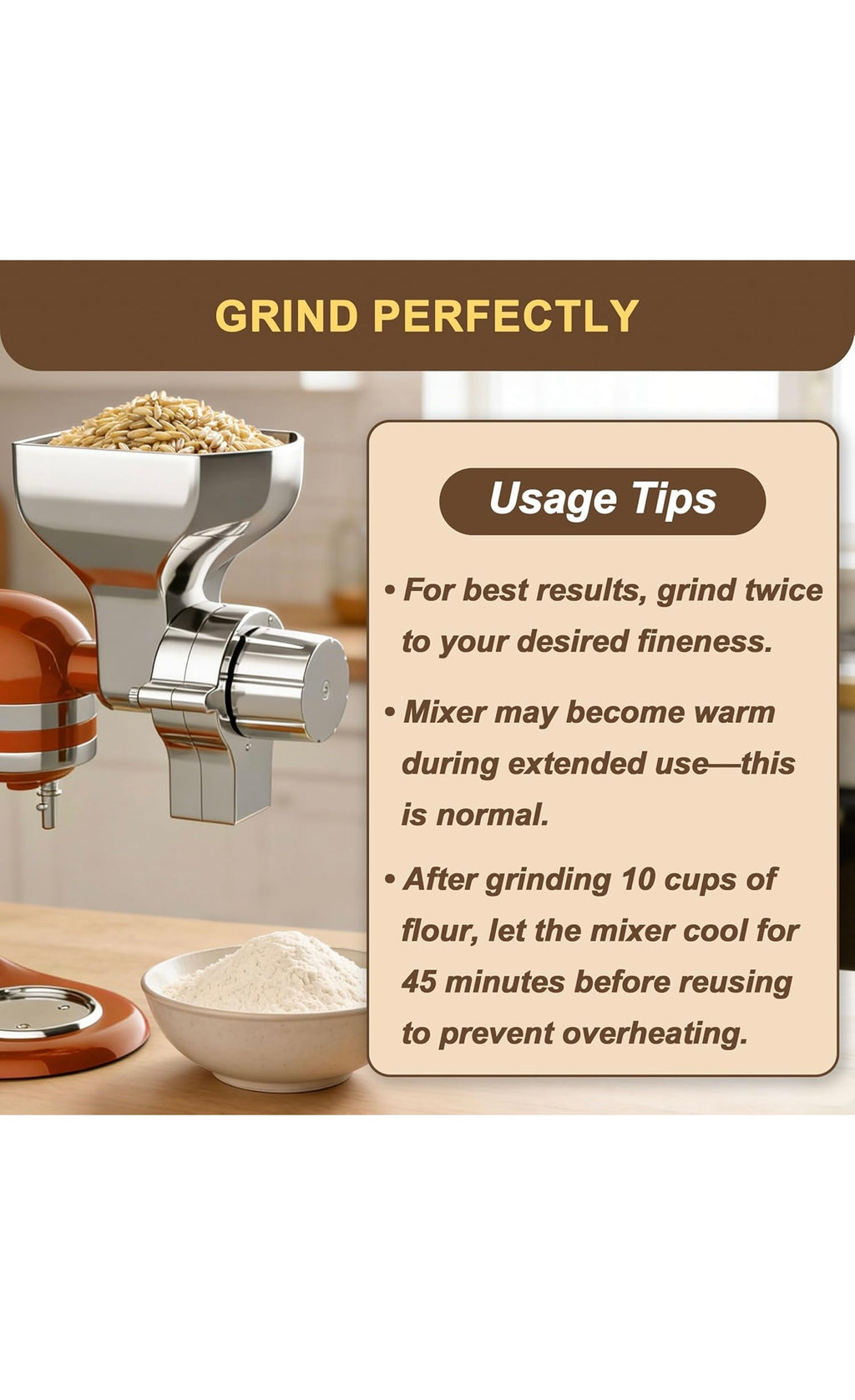 All metal grain mill attachment for kitchen aid stand mixer