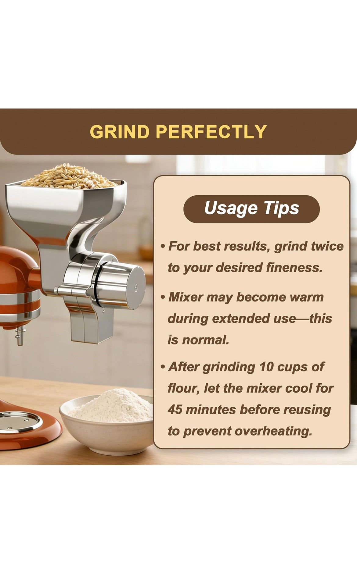All metal grain mill attachment for kitchen aid stand mixer