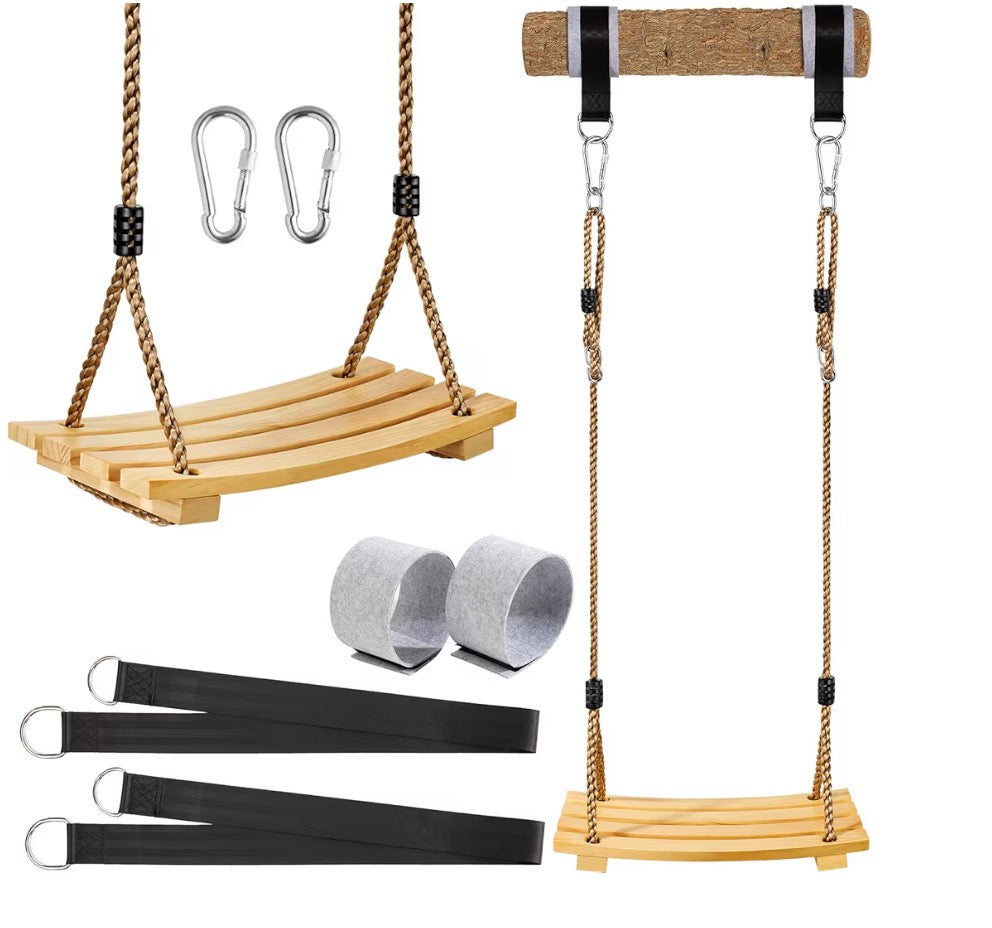 SimpleArt Wooden Swing Seat, 16.9×7.8in Outdoor Wood Swing for Kids with Adjustable Rope, Tree Straps Set Accessories for Backyard, Playground, Garden or Home