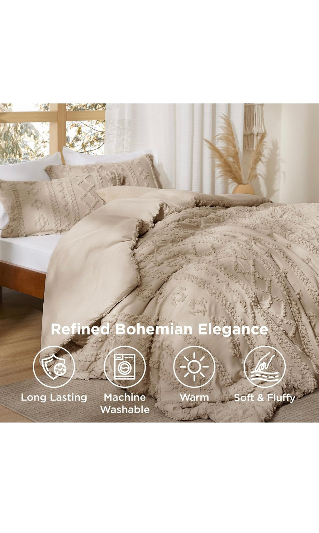 Bedsure tufted boho comforter set king size