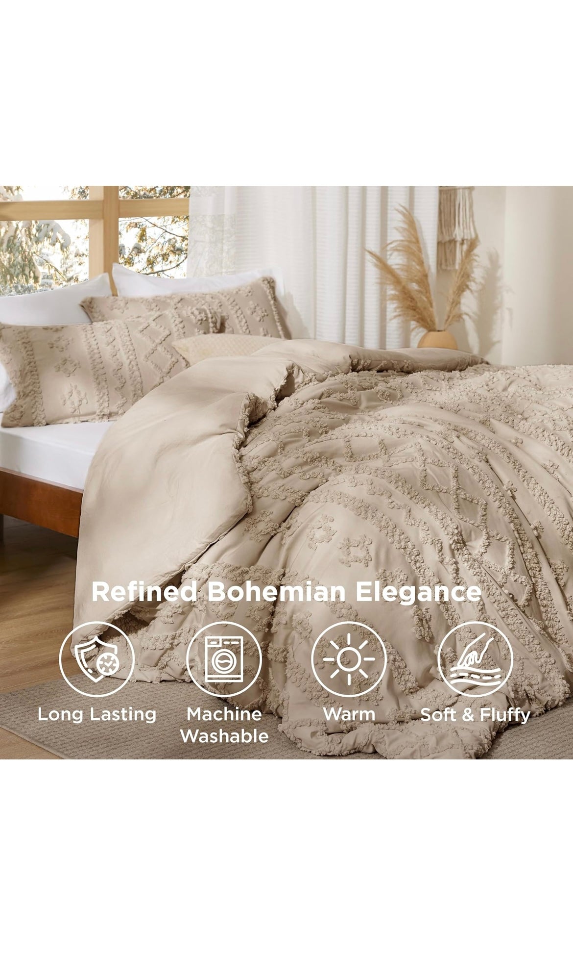 Bedsure tufted boho comforter set king size