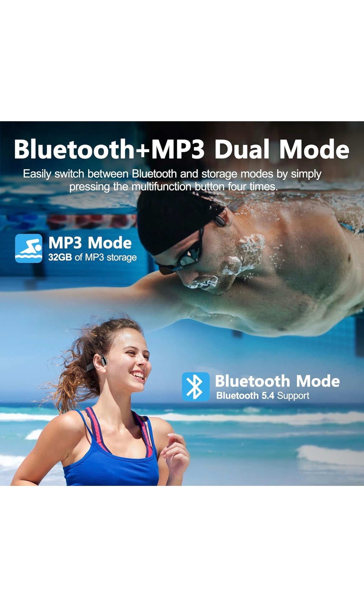 Bone conduction swimming headphones