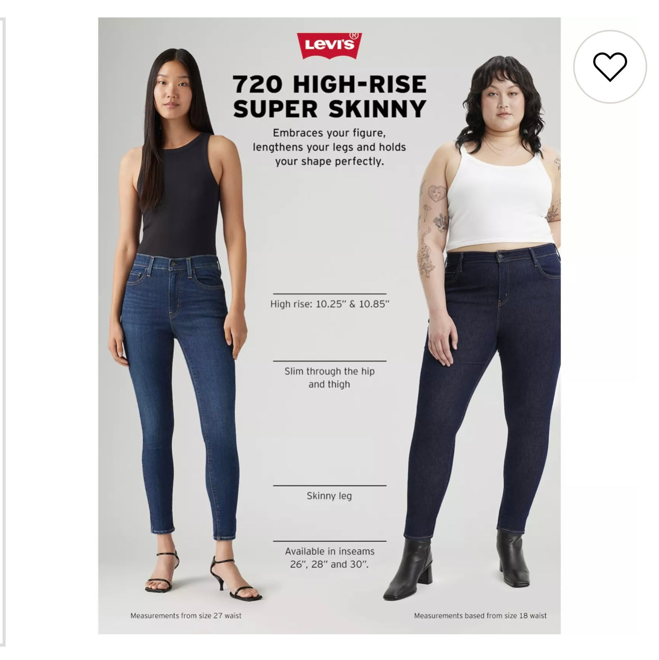 Women’s Levi’s 720 High Rise Super Skinny Jeans.
