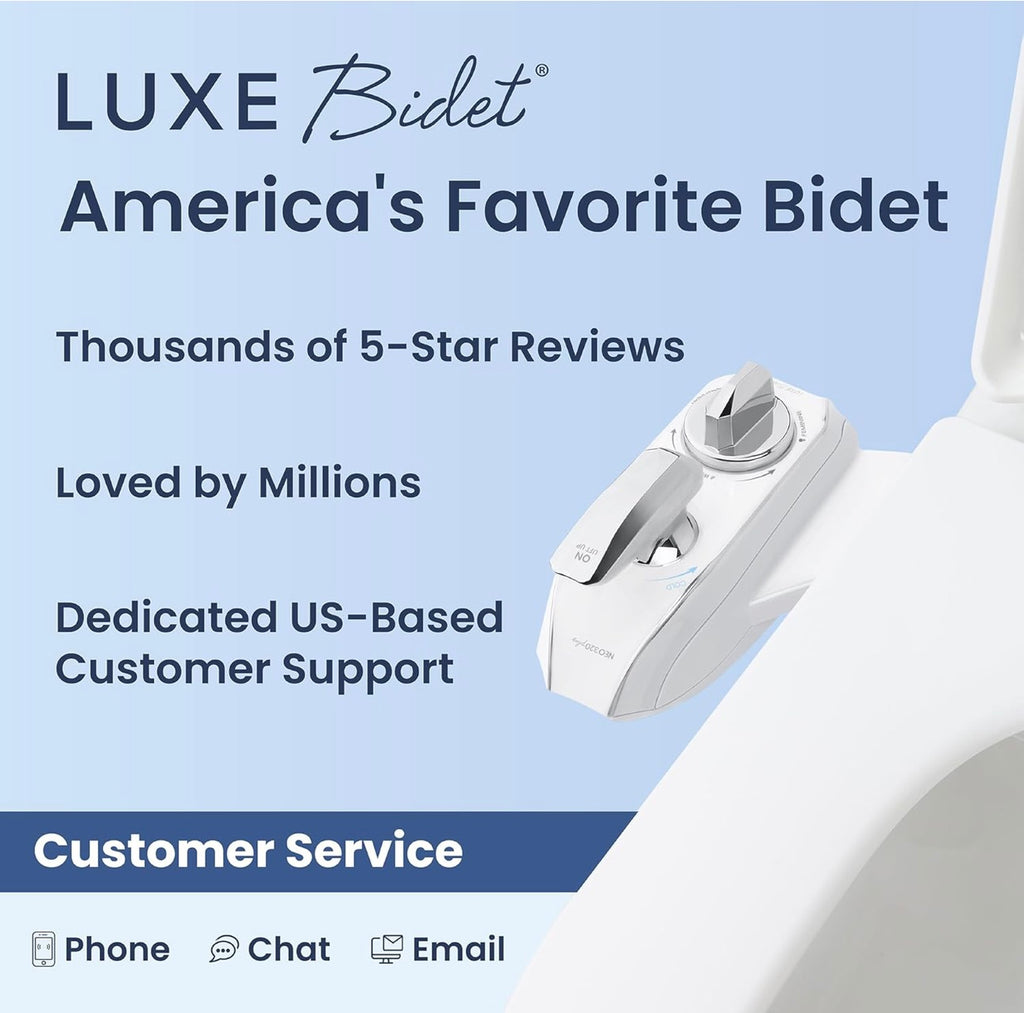 LUXE Bidet NEO 320 Plus - Warm Water, Dual Nozzle, Non-Electric Bidet Attachment for Toilet Seat, Patented Slide-In Install, 360° Self-Clean, EZ-Lift to Clean, Feminine & Rear Wash (Chrome)